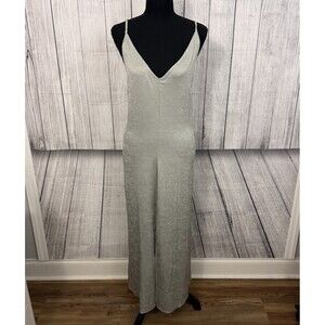 Grade & Gather Women's Medium Silver Sleeveless Maxi Slip Dress w Slit & Pockets